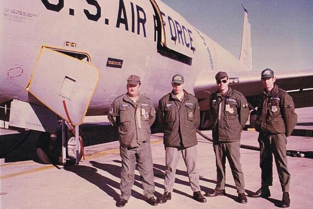  Will Stafford stands third from left in this 1977 photo. He worked as an aircraft maintenance specialist for the KC-135 tanker. (Photo courtesy of Will Stafford)