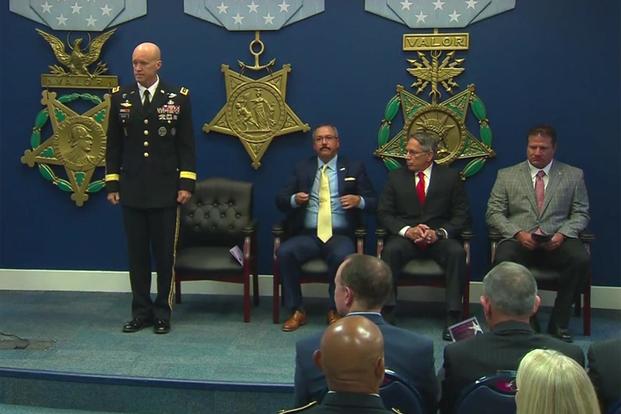 Mr. Ray Seabolt, Mr. Tony Dunne, and Mr. Tim Nix will be presented the Secretary of Defense Medal for Valor, the highest civilian award for valor presented by the Department of Defense. (Screenshot from DoD video)