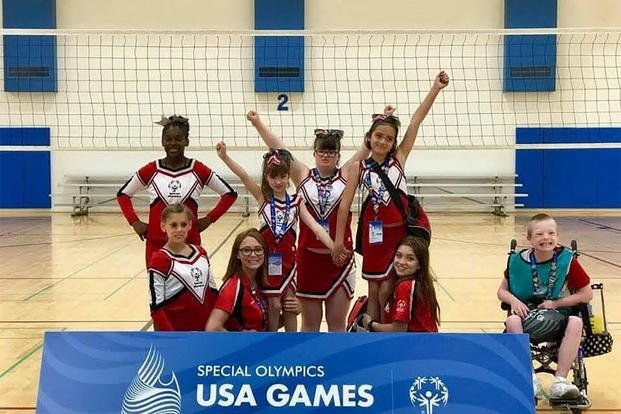 Members of the Joint Base Lewis-McChord, Washington Special Olympics cheer team. (Photo courtesy of Stacie Pogoncheff)