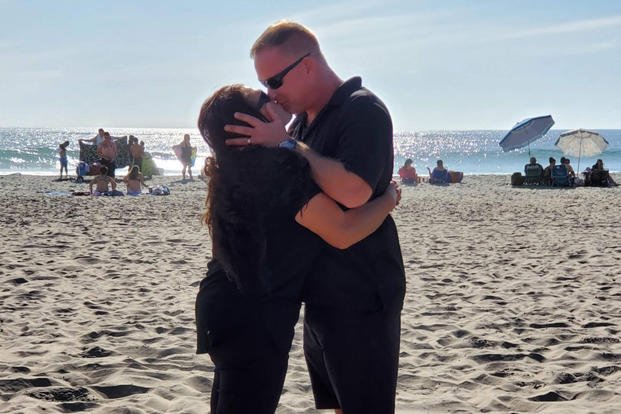 Photo of Master Sgt. Jeffrey Briar and Jennifer Crowley from their Sept. 22, 2019 beach ceremony (via GoFundMe)