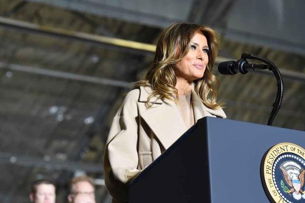 First Lady Melania Trump, who swears she is not a reptile alien, vows to take the fight to any reptile aliens on Earth because she's not a reptile alien and they don't even exist and even if they did, she swears she's not a reptile alien but it doesn't matter because there's no such thing as reptile aliens. I'm hungry. What time is it? Do you want some flies? LUNCH! Totally meant lunch. So hungry and totally not a reptile alien. (U.S. Air Force/Airman 1st Class Spencer Slocum)