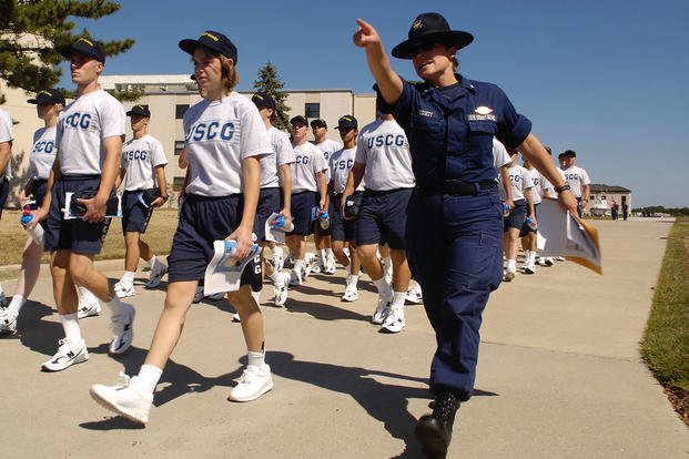 Drill instructor marches forming company to chow hall