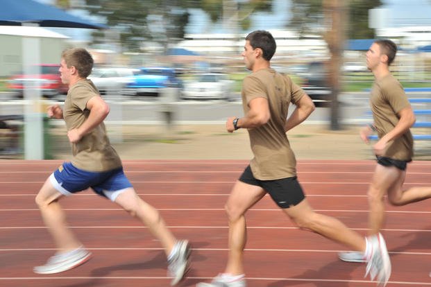 Midshipmen set the pace during a 1.5-mile test run.