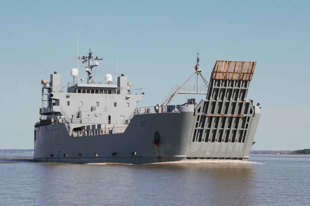 Logistics Support Vessel SP4 James A. Loux sails down the James River