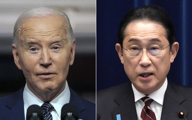 photo combination shows U.S. President Joe Biden, left, and Japanese Prime Minister Fumio Kishida