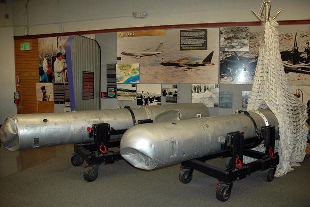 Casings for the 2 bombs that did not detonate after a midair collision over Palomares, Spain, in 1966 are displayed at the National Atomic Museum in Albuquerque, N.M. (Wikimedia Commons) Casings for the 2 bombs that did not detonate after a midair collision over Palomares, Spain, in 1966 are displayed at the National Atomic Museum in Albuquerque, N.M.