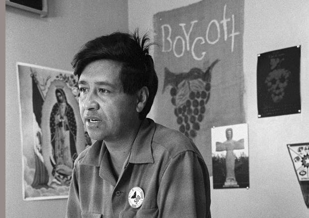 In this 1965 file photo, Cesar Chavez, a farm worker labor organizer and leader of the California grape strike, speaks from a Delano, Calif., union office. (George Brich/AP File Photo) Labor organizer Cesar Chavez speaks from a Delano, Calif., union office.