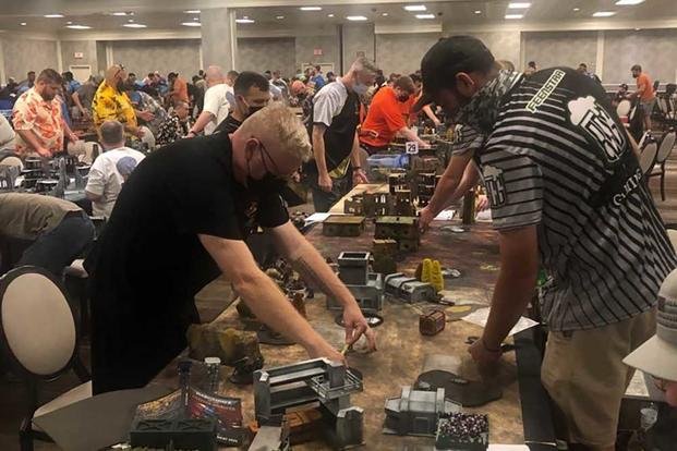 Tim Huebscher, left, competes at a Warhammer tournament in Las Vegas as a member of the U.S. Army's Warhammer eSports team in 2021. (Katie Nelson/U.S. Army photo) Tim Huebscher, left, competes at a Warhammer tournament in Las Vegas as a member of the U.S. Army's Warhammer eSports team in 2021.