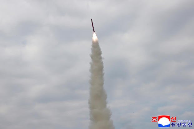 This photo provided by North Korean government shows what it says a test of a sea-to-surface cruise missile at an undisclosed place in North Korea, Tuesday, Oct. 28, 2025. Independent journalists were not given access to cover the event depicted in this image distributed by the North Korean government. The content of this image is as provided and cannot be independently verified. Korean language watermark on image as provided by source reads: "KCNA" which is the abbreviation for Korean Central News Agency. (Korean Central News Agency/Korea News Service via AP) North Korea
