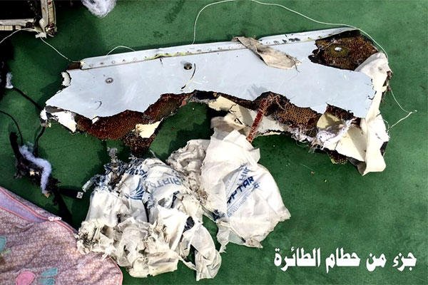 This photo posted May 21 on the official Facebook page of the spokesman for the Egyptian Armed Forces shows part of the wreckage from EgyptAir flight 804.