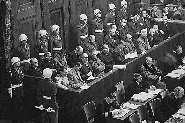 Nuremberg Trials. Looking down on defendants dock, circa 1945-1946. (Source: National Archives)