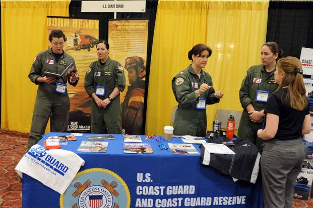 Coast Guard aviators share their experiences in the Coast Guard during the 23rd Annual International Women in Aviation Conference. (U.S. Coast Guard photo by Petty Officer 2nd Class Kelly Parker)