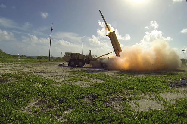 A Terminal High Altitude Area Defense (THAAD) interceptor is launched from a THAAD battery located on Wake Island, during Flight Test Operational (FTO)-02 Event 2a, conducted Nov. 1, 2015. (Missile Defense Agency/Ben Listerman)