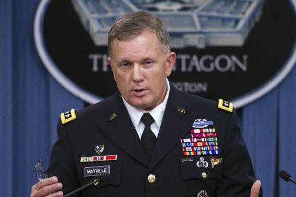 Army Lt. Gen. William Mayville, Jr., Director of Operations J3, speaks about the operations in Syria, Tuesday, Sept. 23, 2014, during a news conference at the Pentagon.  (AP Photo/Cliff Owen)