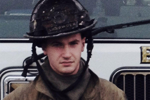 Matthew Shrawder, a firefighter for the Dunkirk Volunteer Fire Department, poses for a photo after he helped save a woman from a house fire in Owings, Maryland, March 9, 2015. (Courtesy photo provided by Matthew Shrawder)