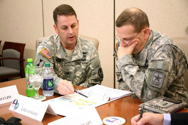 Retired Lt. Gen. Peter Vangjel receives a brief in 2013 when he served as the Army Inspector General. (U.S. Army photo)