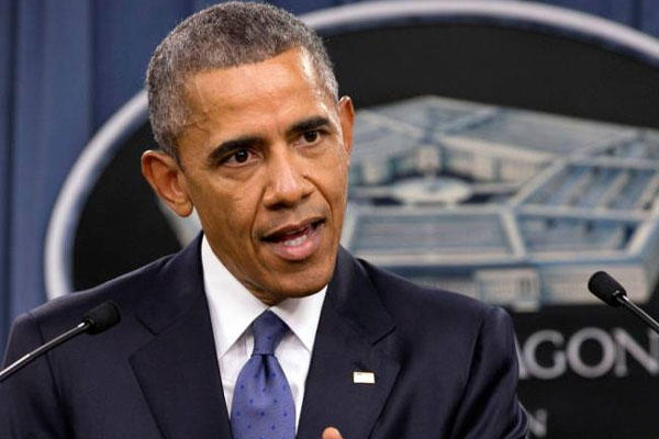 President Barack Obama speaks to the media after receiving an update from military leaders on the campaign against the Islamic State, during a rare visit to the Pentagon on Monday, July 6, 2015. (AP)
