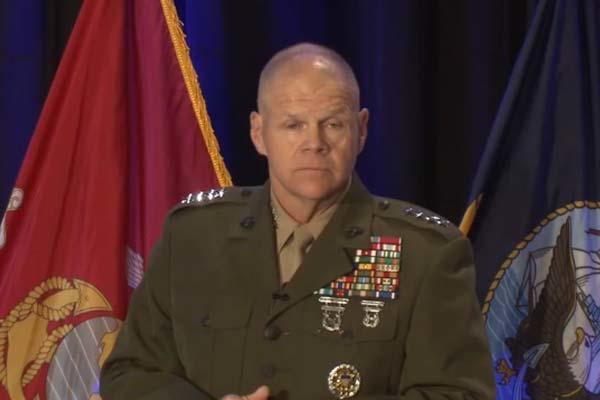 Gen. Robert Neller  speaks at the Surface Navy Symposium, January 12, 2017 (Screen grab from Marine Corps webcast)