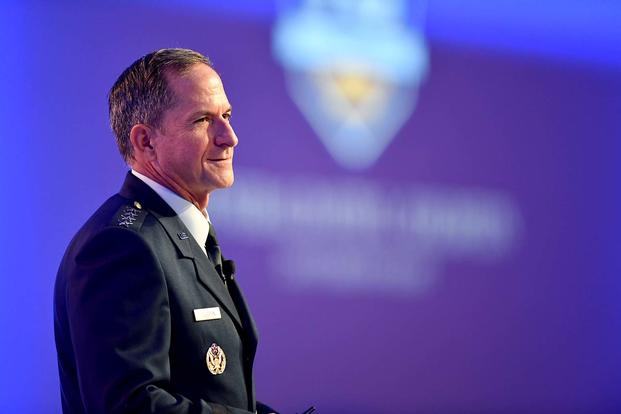 Air Force Chief of Staff Gen. David Goldfein gives his "Air Force Update" during Air Force Association's "Air, Space, Cyber" conference in National Harbor, Md., Sept. 19, 2017. (U.S. Air Force photo/Wayne A. Clark)