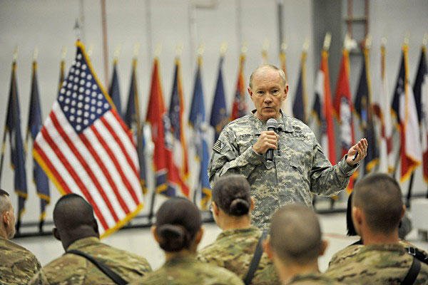Chairman of the Joint Chiefs Gen. Martin Dempsey addresses troops in Afghanistan.