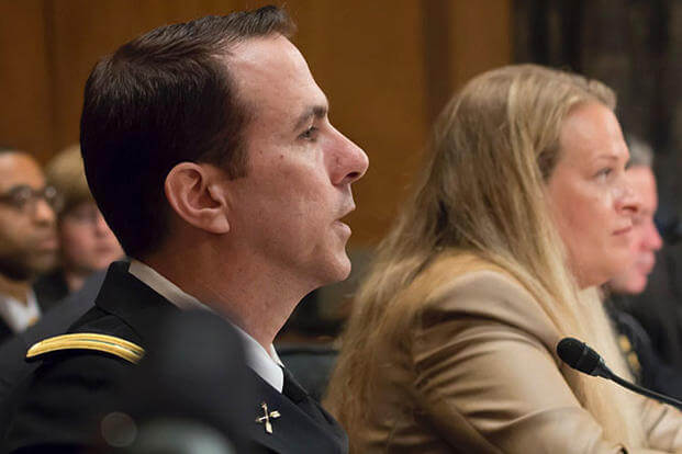 Lt. Col. Jason Amerine testifies at a Senate Homeland Security and Governmental Affairs Committee hearing in Washington, D.C., June 11, 2015. Rick Vasquez/Stars and Stripes