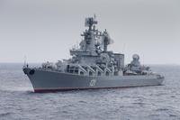 Russian missile cruiser Moskva is on patrol in the Mediterranean Sea.