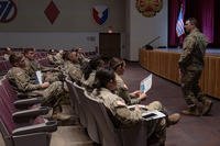 Sgt. 1st Class William Rastellini discusses Sexual Harassment/Assault Response &amp; Prevention (SHARP) during a training session at Fort Carson, Colorado.