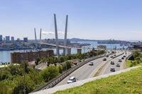 A view of the bridge connecting the Russky Island and Vladivostok, in Russia