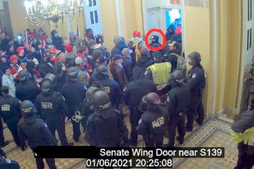 David Elizalde, circled in red, appears on security video inside the U.S. Capitol.