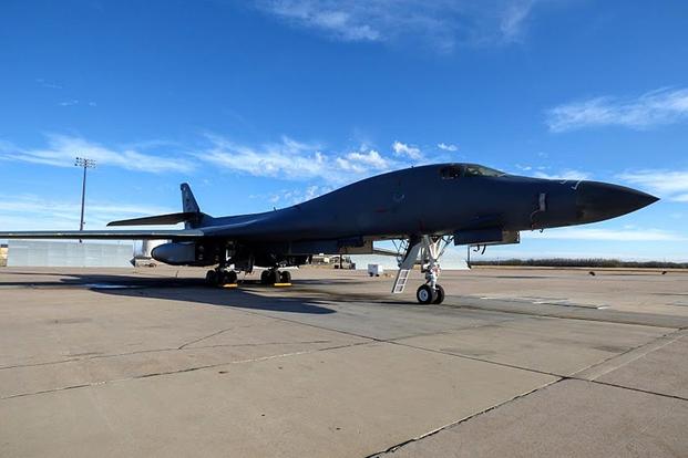 A B-1B Lancer sits on the flightline at Dyess Air Force Base, Texas. Crews here are anticipating a new rotation to the Middle East come 2018. (Photo: Oriana Pawlyk/Military.com)