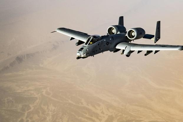 A U.S. Air Force A-10 Thunderbolt II pilot maneuvers into formation while waiting for his wingman to conduct refueling operations with a KC-135 Stratotanker over Afghanistan in support of Operation Freedom's Sentinel, March 12, 2018. (U.S. Air Force/Tech. Sgt. Gregory Brook)