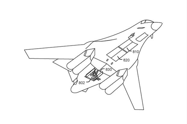 Diagram from Boeing’s patent (U.S. 9,963,231 B2 ) for a retractable cannon for the B-1B Lancer.