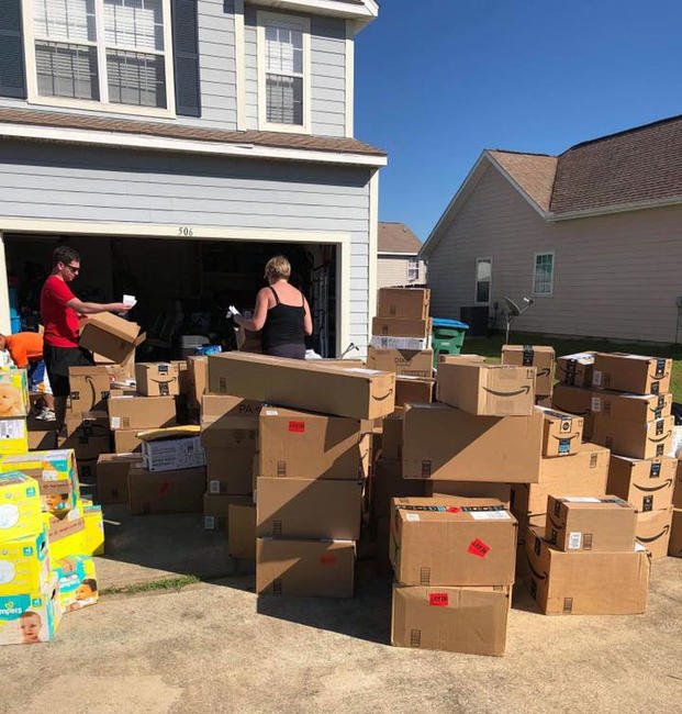 A stack of some of the donations received after a group of Air Force spouses started a donation drive after Hurricane Michael. (Photo courtesy of Facebook)