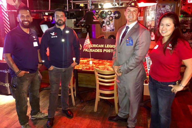 Rudy Andrade, far left, stands next to fellow Marine Corps veteran Dan Manrique, who was killed in a mass shooting Nov. 7 at a bar in Thousand Oaks, California. (Photo courtesy of Genevieve Urquidi)