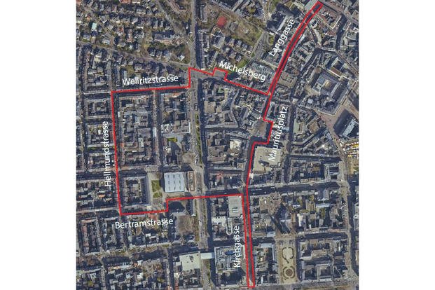A map shows the area of the new weapon-free zone instituted in downtown Wiesbaden, Jan 1. (U.S. Army photo)
