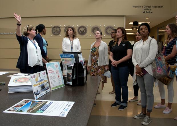 Participants of the Women’s Health Transition Assistance Program receive a tour of the James A. Haley Veterans’ Hospital, Tampa, Fla., July 31, 2018. This pilot program series displays the range of women’s health and mental health care services available for each member post-separation. (Ashley Perdue/U.S. Air Force)
