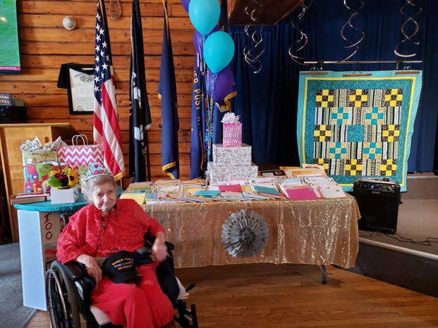 WWII veteran Charlotte Schwid celebrated her 100th birthday with cards from Military.com readers. (Photo courtesy of Khampheng Scott)