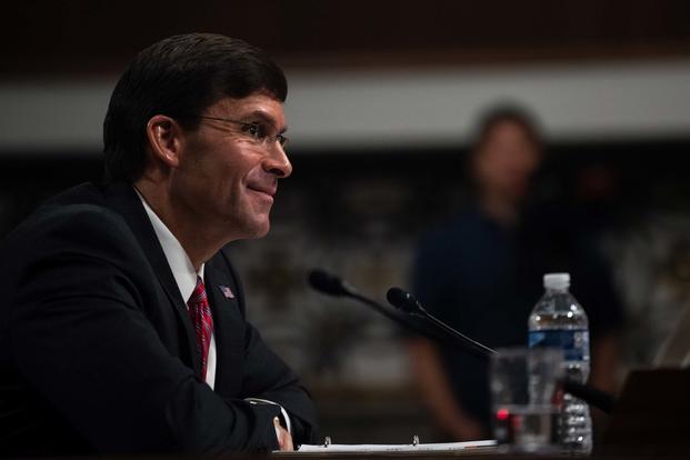  Army Secretary Mark T. Esper answers questions from members of the Senate Armed Services Committee during his confirmation hearing at the Dirksen Senate Office Building in Washington, D.C., on July 16, 2019. (DoD photo by U.S. Army Sgt. Amber I. Smith)