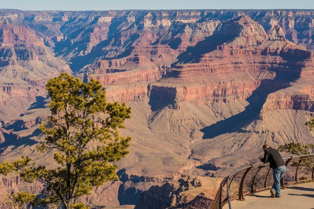 A visitor views the Grand Canyon from Mather Point in Grand Canyon National Park, Ariz., Jan. 27, 2018. (U.S. Air Force photo/Caleb Worpel)