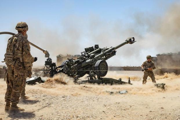  Soldiers from the Georgia Army National Guard's 1-118th Field Artillery Regiment of the 48th Infantry Brigade Combat Team fire an M777 Howitzer during a fire mission in Southern Afghanistan on June 10, 2019. (Army photo by Sgt. Jordan Trent)