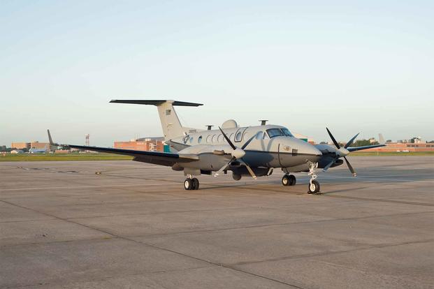 The first of 13 MC-12W aircraft were delivered to the 137th Air Refueling Wing, Will Rogers Air National Guard Base, Oklahoma City, July 10, 2015. (U.S. Air National Guard/Master Sgt. Andrew LaMoreaux)