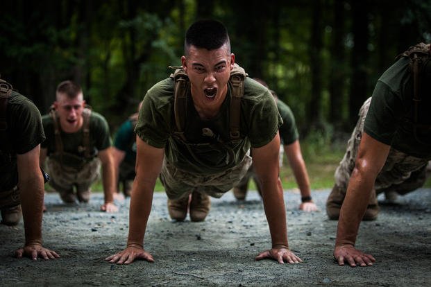 US Marine Corps candidate does push-ups.