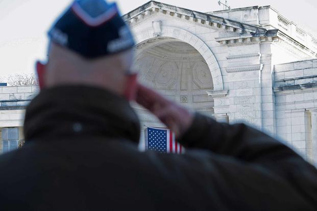 A veteran renders a salute on Veterans Day 2018. Department of Veterans Affairs photo by James Lucas