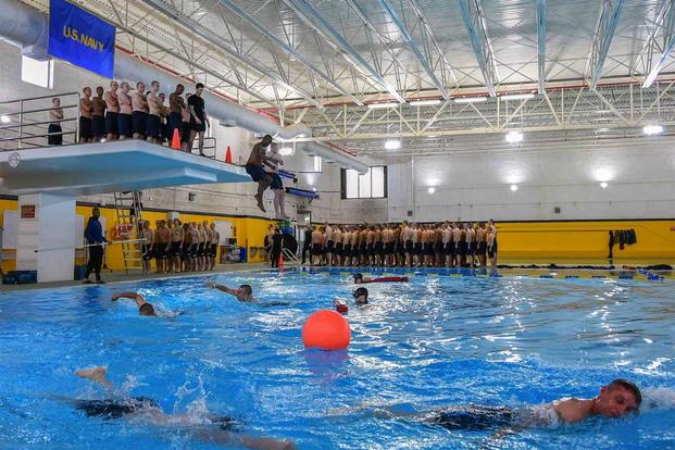 Navy recruits hone their aquatic skills at the U.S. Navy Recruit Training Command, Great Lakes, Illinois. (US Navy)