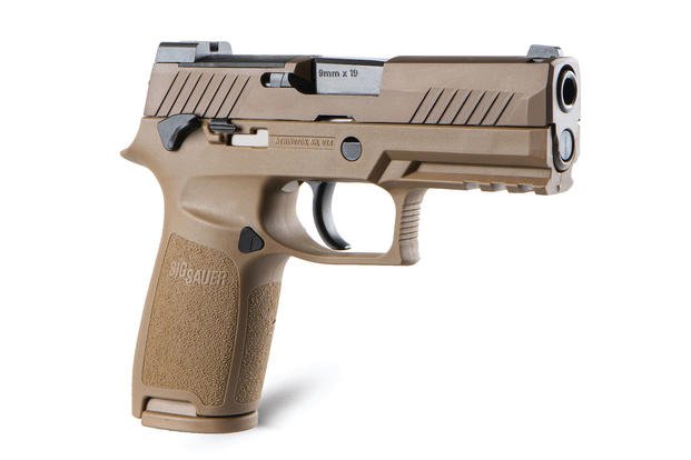 The P320-M18 9mm stryker-fired pistol Sig Sauer recently unveiled on the civilian market. (Sig Sauer)