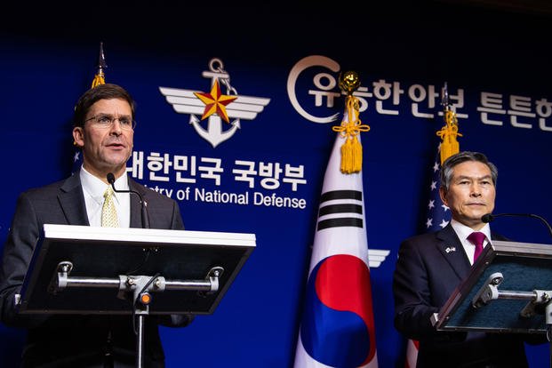 Defense Secretary Mark Esper and Minister of National Defense of South Korea Jeong Kyeong-doo