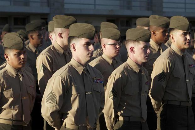 Marines with 1st Light Armored Reconnaissance Battalion stand in formation during an award ceremony here, Jan. 22, 2013. (U.S. Marine Corps/Lance Cpl. Joseph D. Scanlan)