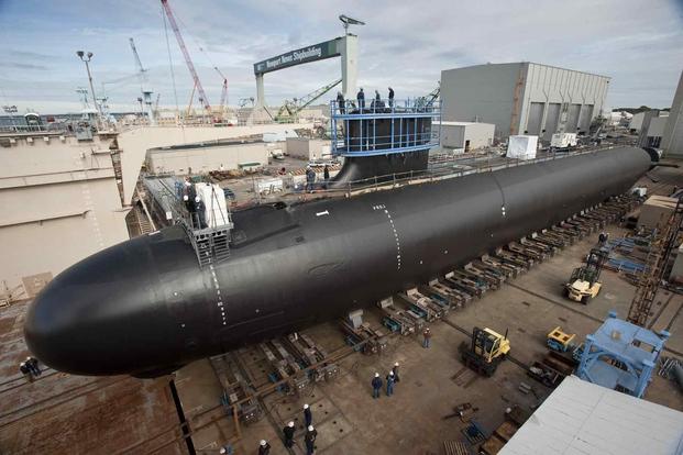 The Virginia-class attack submarine Minnesota under construction.