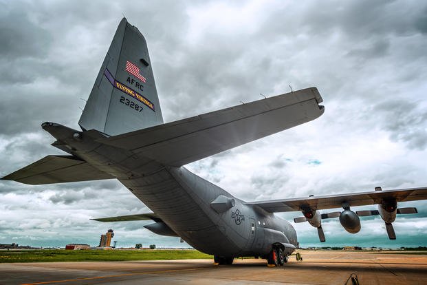 A 934th Airlift Wing C-130H3 waits on the tarmac
