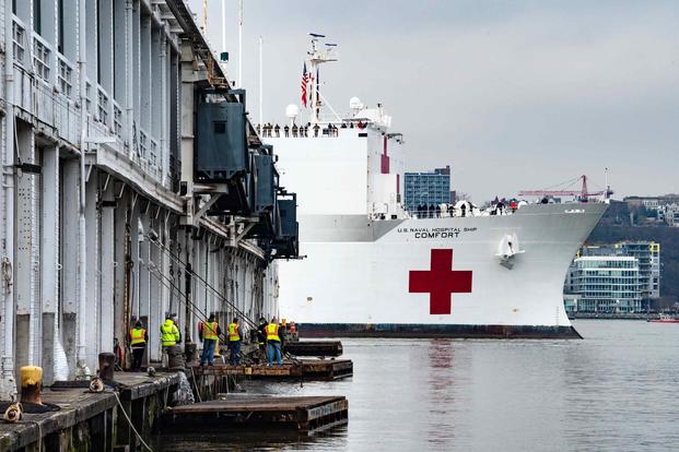 The USNS Comfort arrives in New York.
